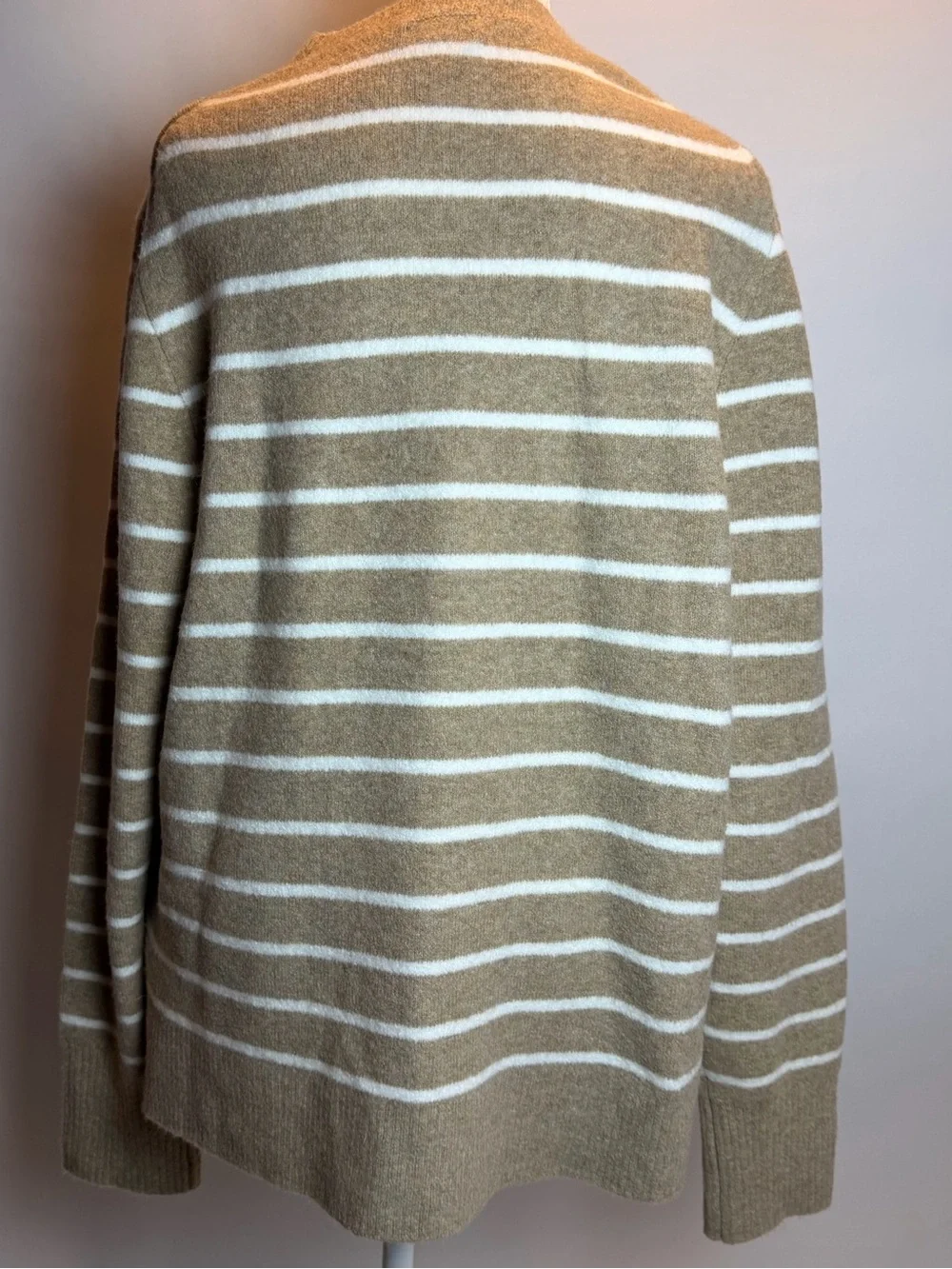 J. Crew Extra Soft Beige and Cream Striped Crewneck Wool Blend Sweater